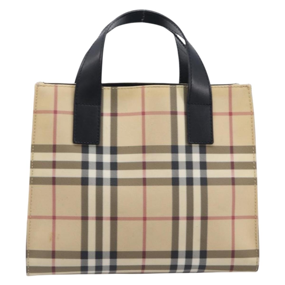 BURBERRY Nova Check Hand Bag PVC Leather Beige Black Auth BA16493