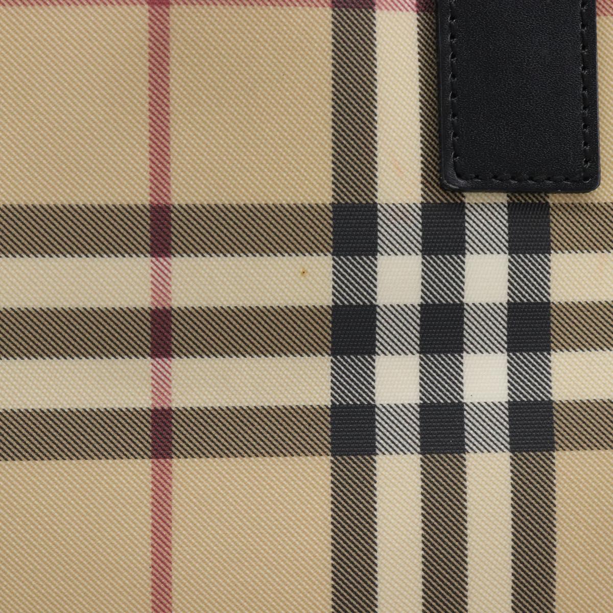 BURBERRY Nova Check Hand Bag PVC Leather Beige Black Auth BA16493