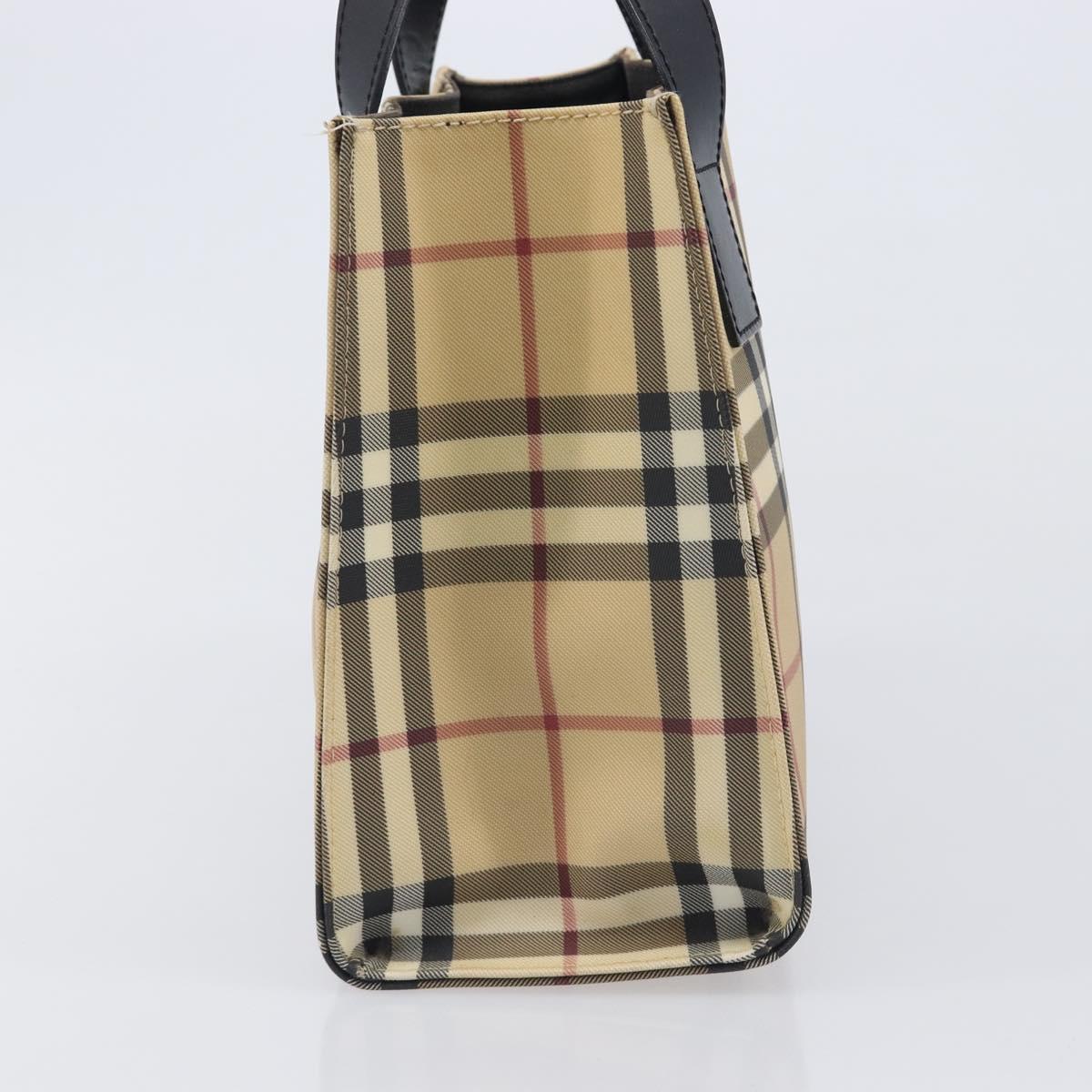 BURBERRY Nova Check Hand Bag PVC Leather Beige Black Auth BA16493