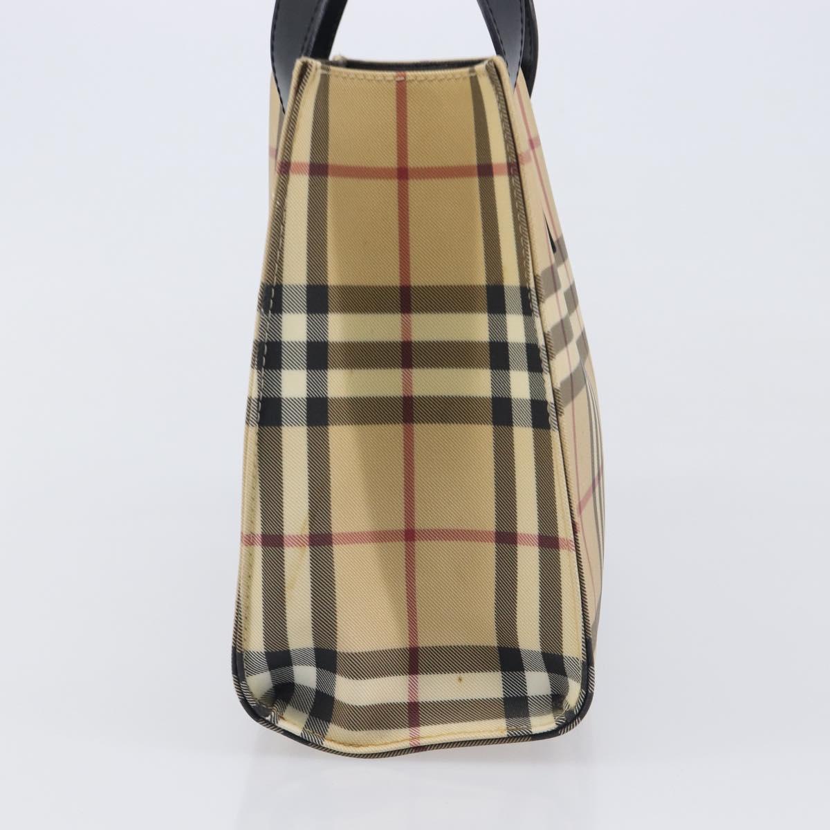 BURBERRY Nova Check Hand Bag PVC Leather Beige Black Auth BA16493
