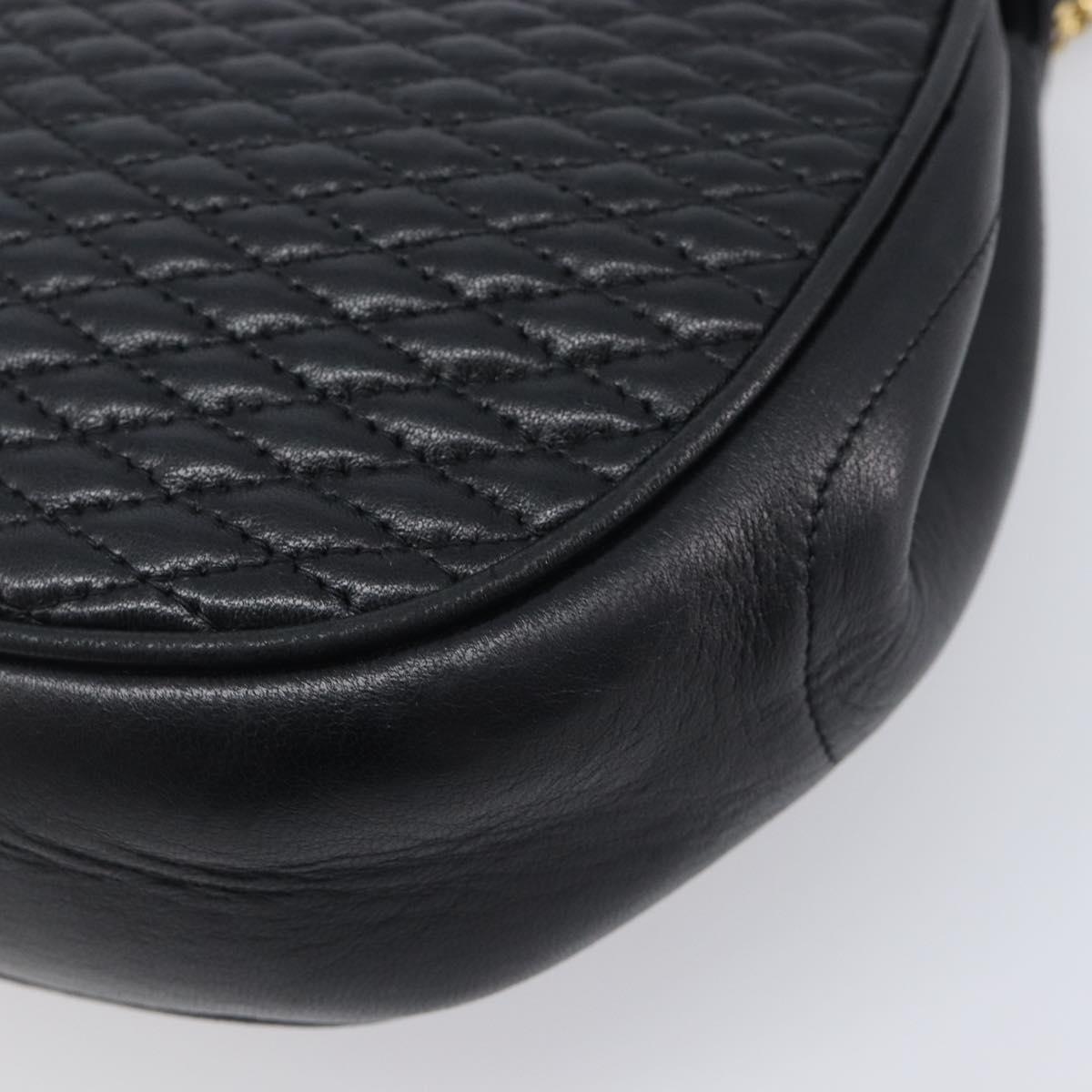 Bally Chain Shoulder Bag Leather Black Gold Tone Auth BA16494