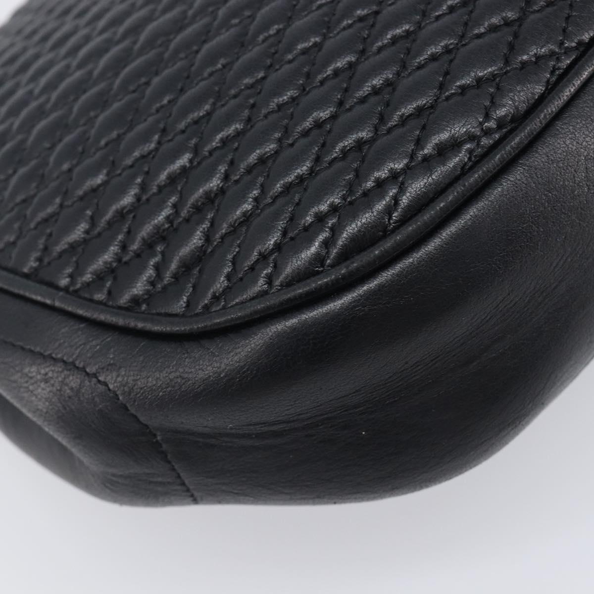 Bally Chain Shoulder Bag Leather Black Gold Tone Auth BA16494