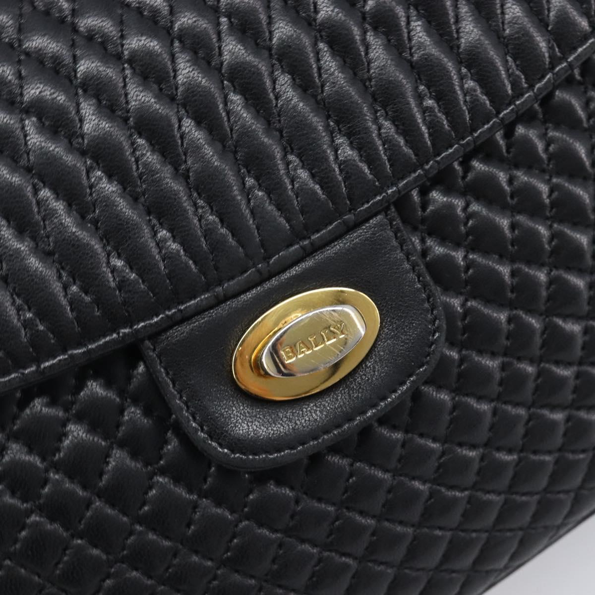 Bally Chain Shoulder Bag Leather Black Gold Tone Auth BA16494