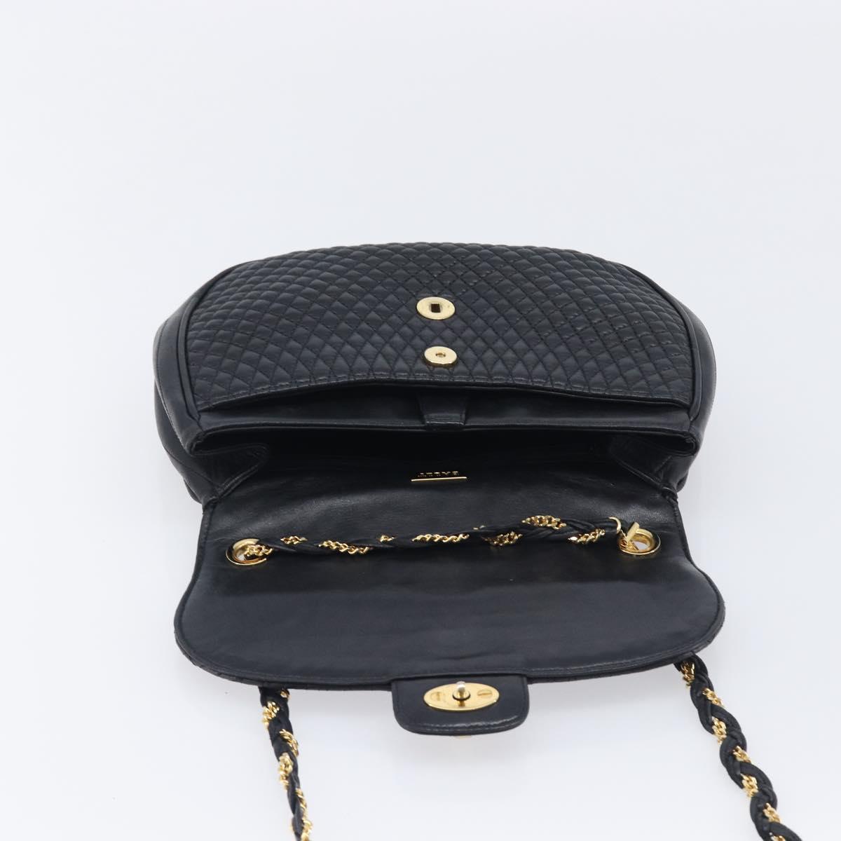 Bally Chain Shoulder Bag Leather Black Gold Tone Auth BA16494