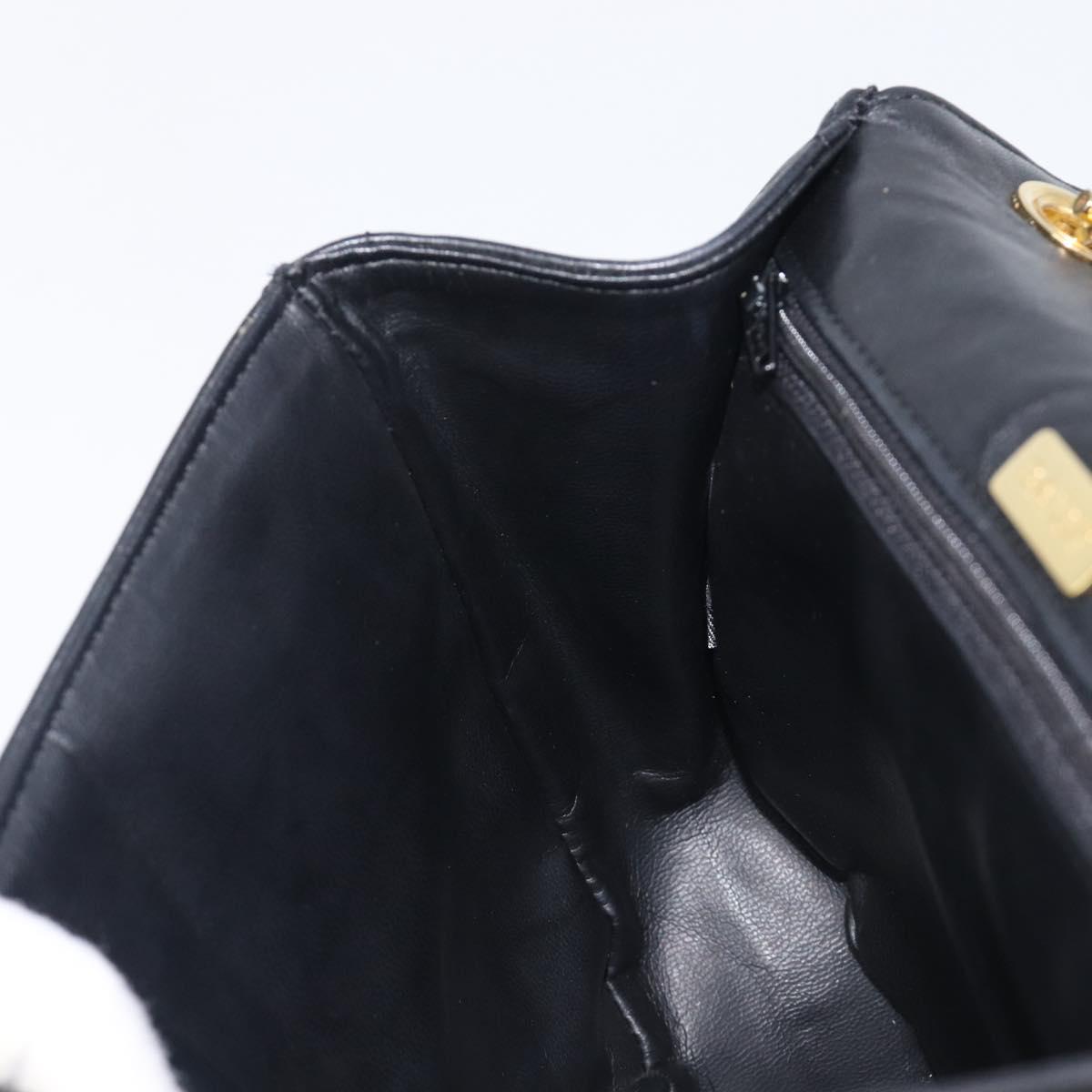Bally Chain Shoulder Bag Leather Black Gold Tone Auth BA16494