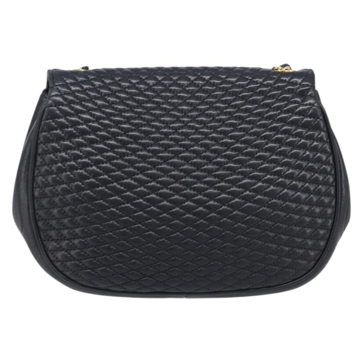 Bally Chain Shoulder Bag Leather Black Gold Tone Auth BA16494