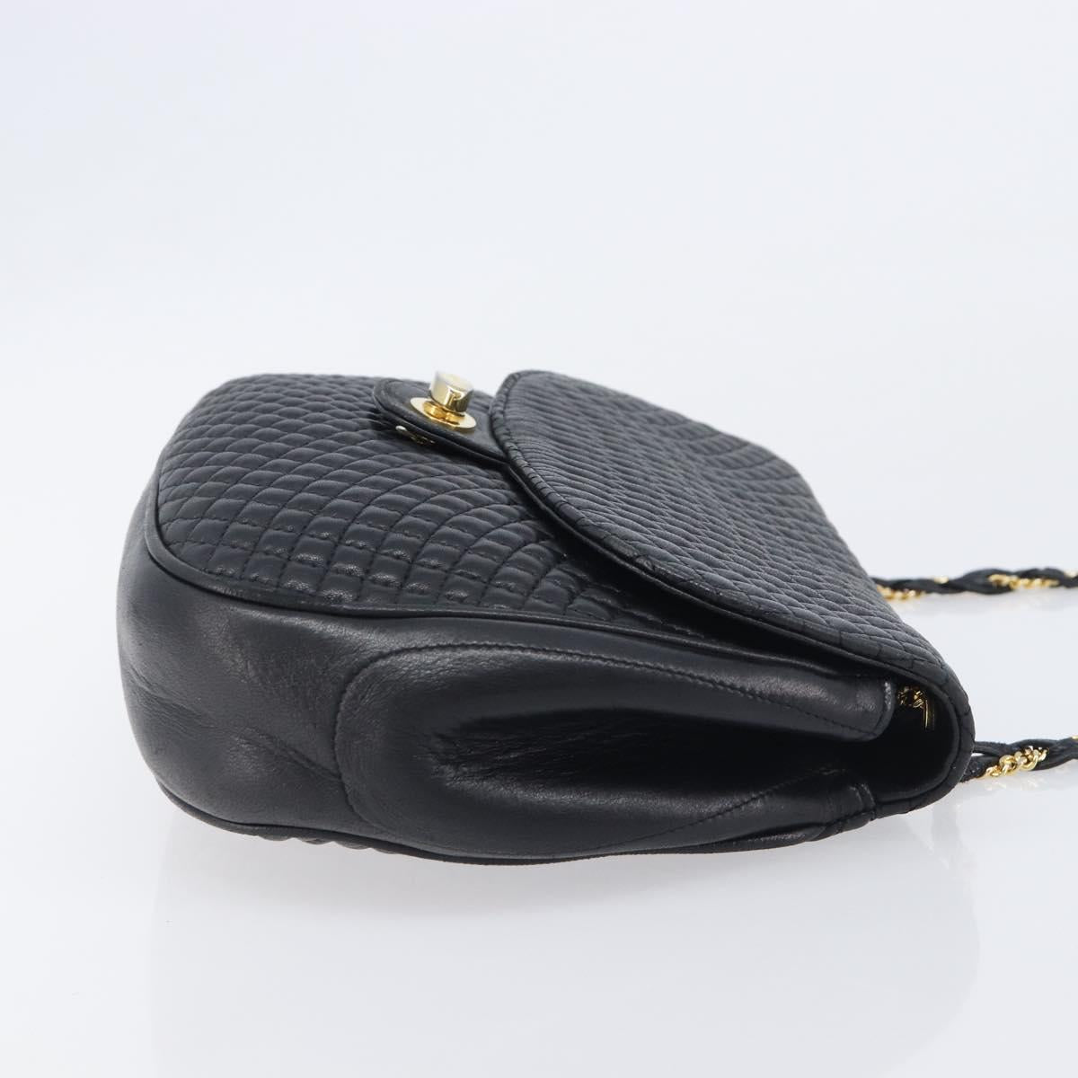 Bally Chain Shoulder Bag Leather Black Gold Tone Auth BA16494