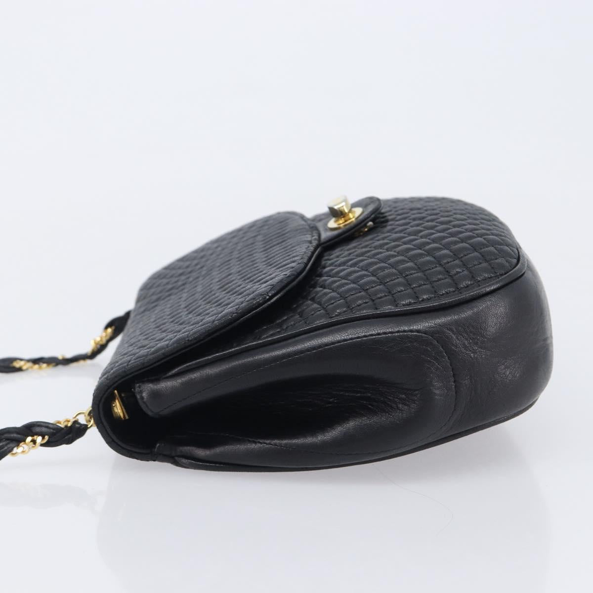 Bally Chain Shoulder Bag Leather Black Gold Tone Auth BA16494