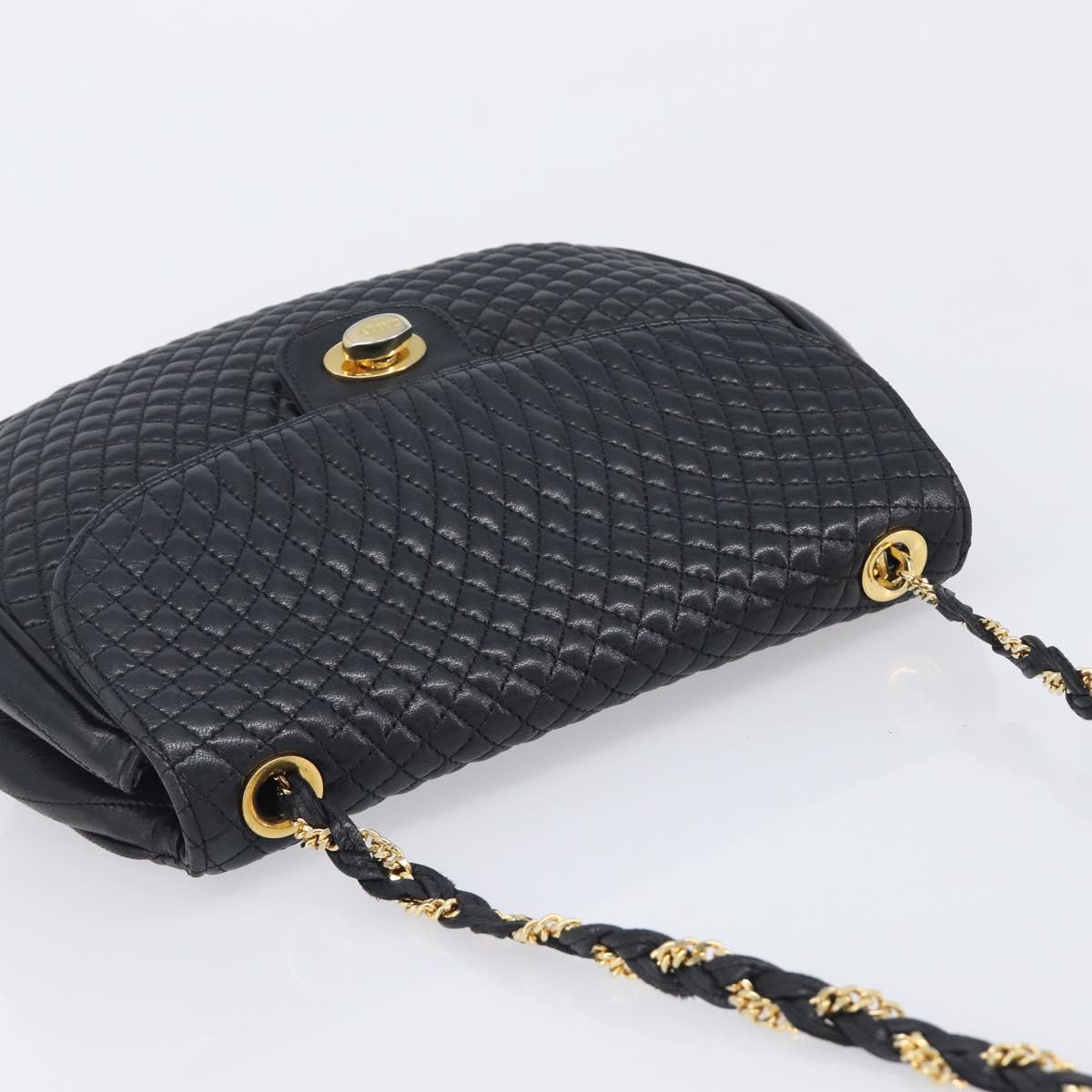 Bally Chain Shoulder Bag Leather Black Gold Tone Auth BA16494