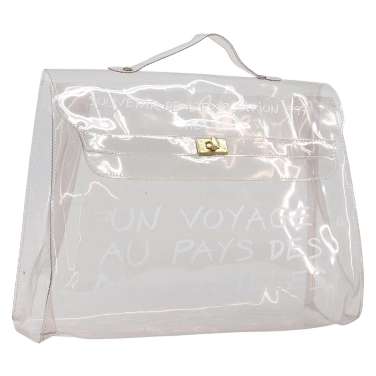 HERMES Vinyl Kelly Hand Bag Vinyl Clear Gold Tone Auth BA16495