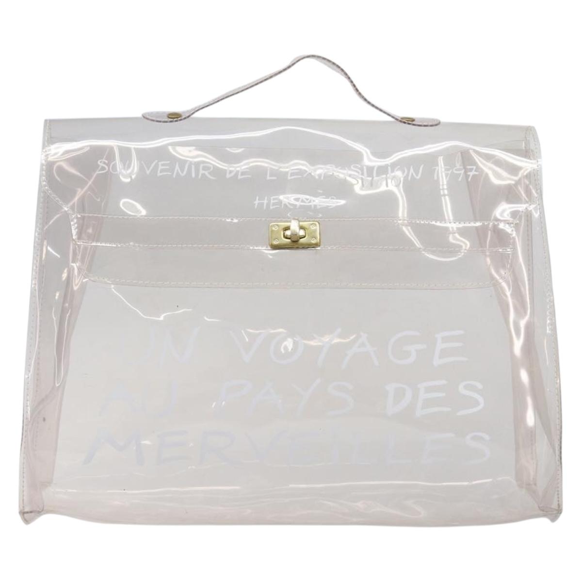 HERMES Vinyl Kelly Hand Bag Vinyl Clear Gold Tone Auth BA16495