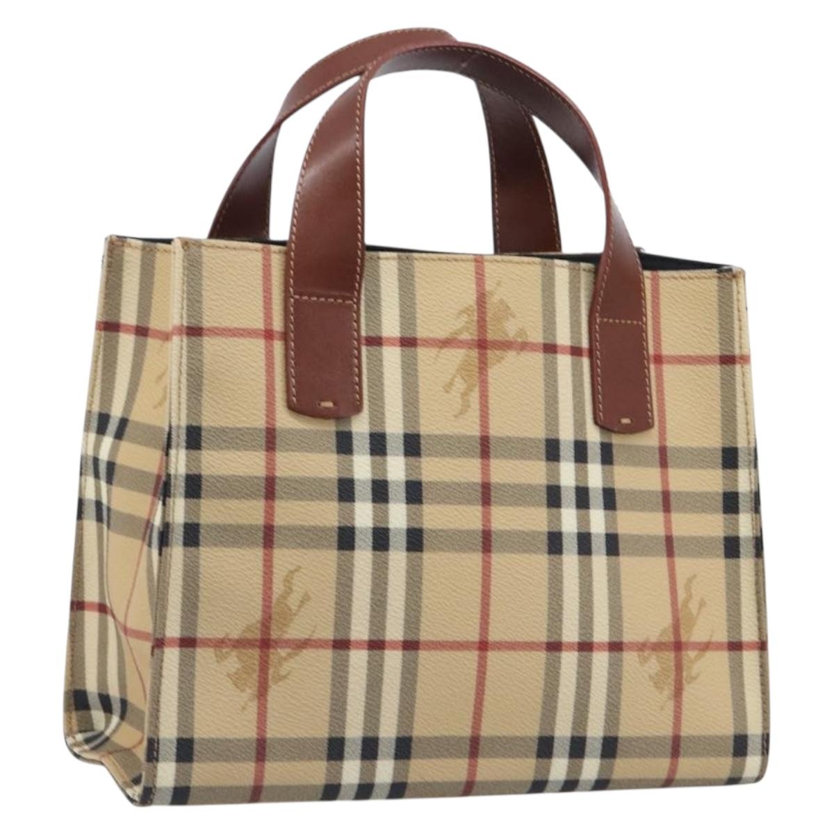 BURBERRY Nova Check Hand Bag PVC Leather Beige Auth BA16500V