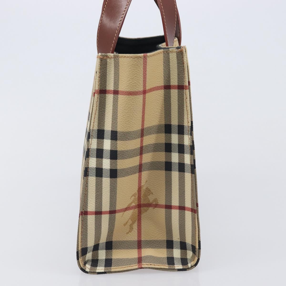 BURBERRY Nova Check Hand Bag PVC Leather Beige Auth BA16500V