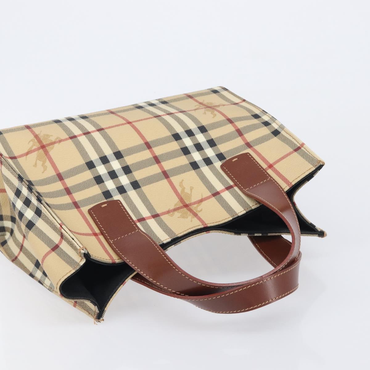 BURBERRY Nova Check Hand Bag PVC Leather Beige Auth BA16500V