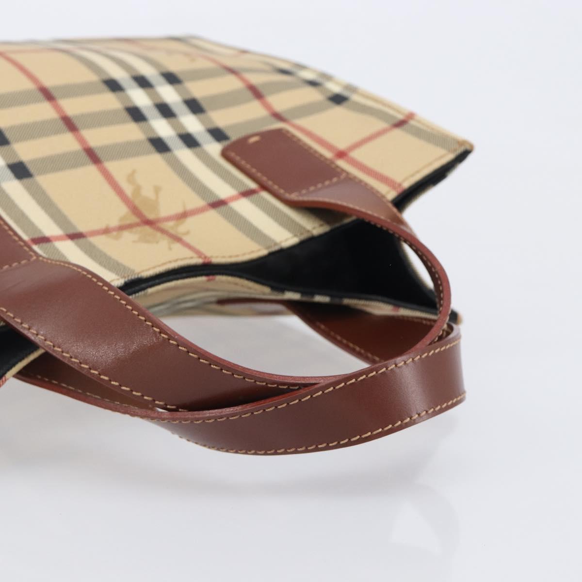 BURBERRY Nova Check Hand Bag PVC Leather Beige Auth BA16500V