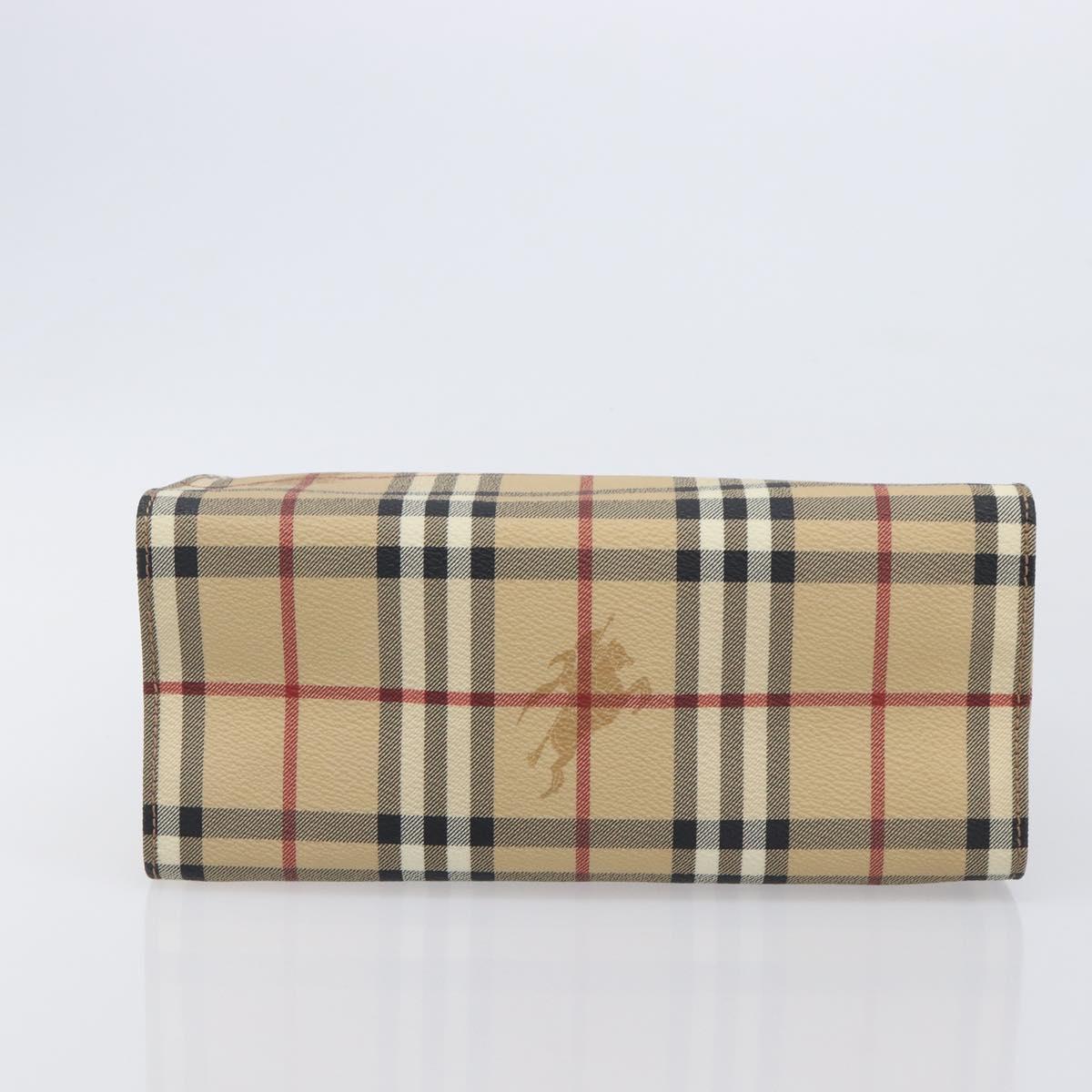 BURBERRY Nova Check Hand Bag PVC Leather Beige Auth BA16500V