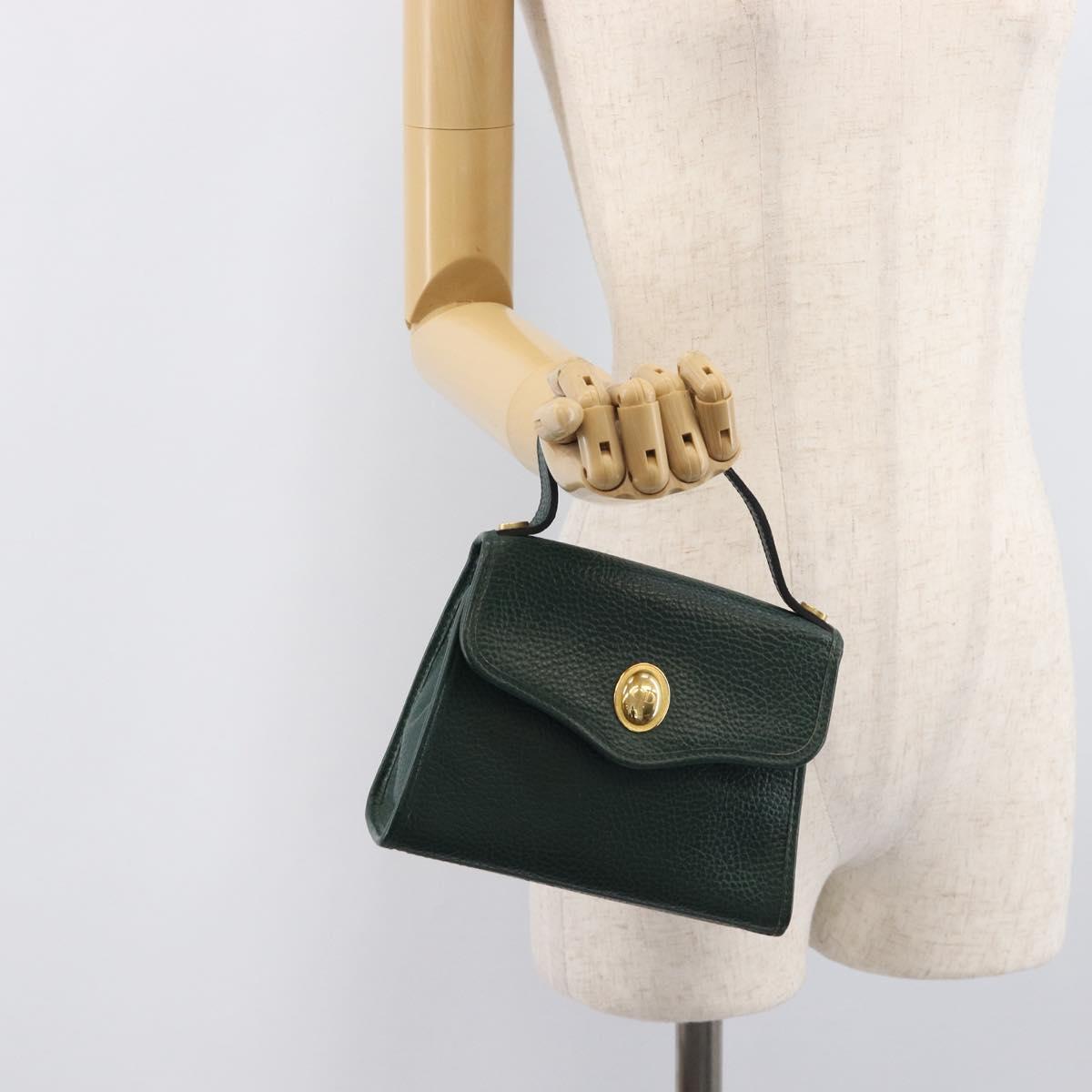 Christian Dior Hand Bag Leather Green Gold Tone Auth BA16502