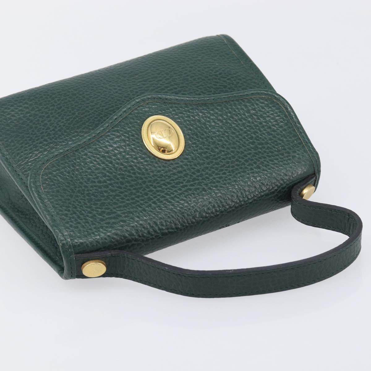 Christian Dior Hand Bag Leather Green Gold Tone Auth BA16502
