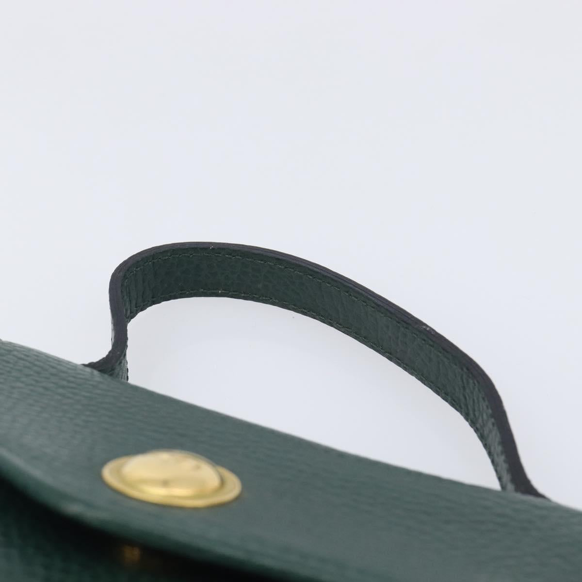 Christian Dior Hand Bag Leather Green Gold Tone Auth BA16502