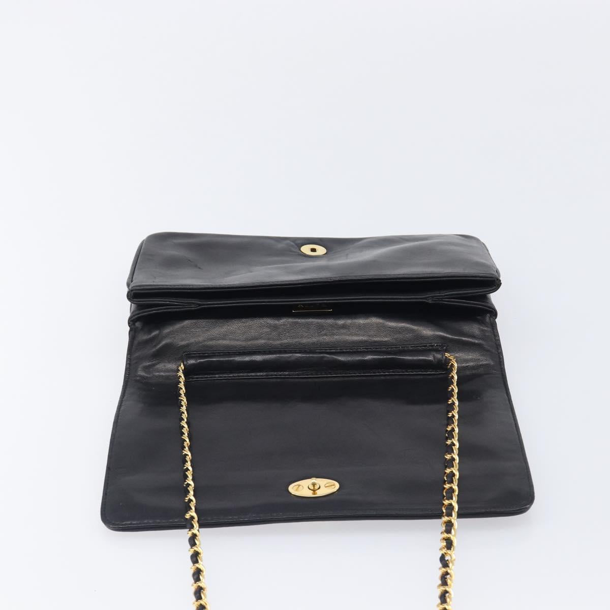 Bally Chain Shoulder Bag Leather Black Gold Tone Auth BA16503