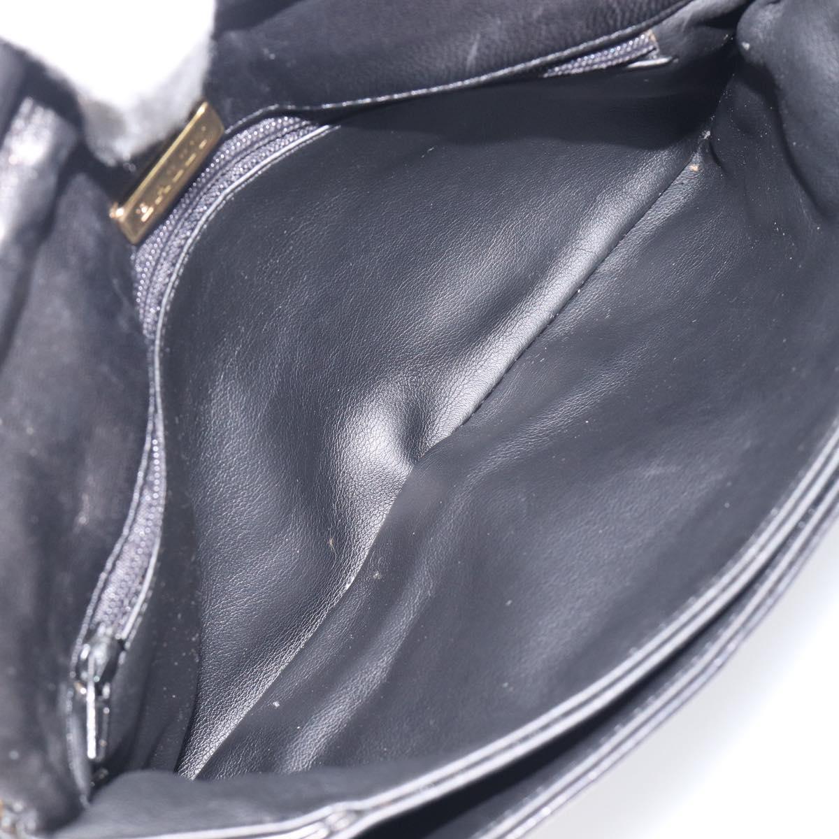 Bally Chain Shoulder Bag Leather Black Gold Tone Auth BA16503