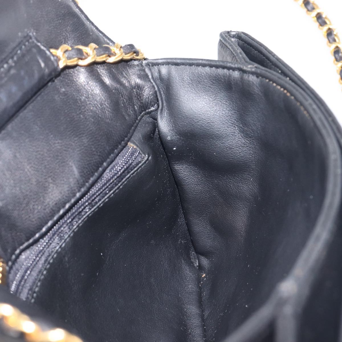 Bally Chain Shoulder Bag Leather Black Gold Tone Auth BA16503