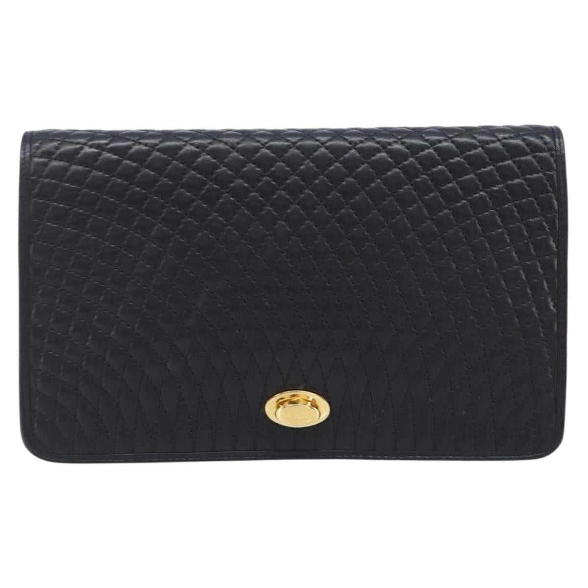 Bally Chain Shoulder Bag Leather Black Gold Tone Auth BA16503