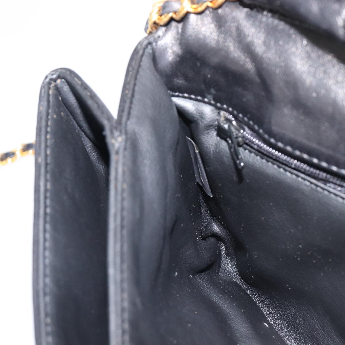 Bally Chain Shoulder Bag Leather Black Gold Tone Auth BA16503