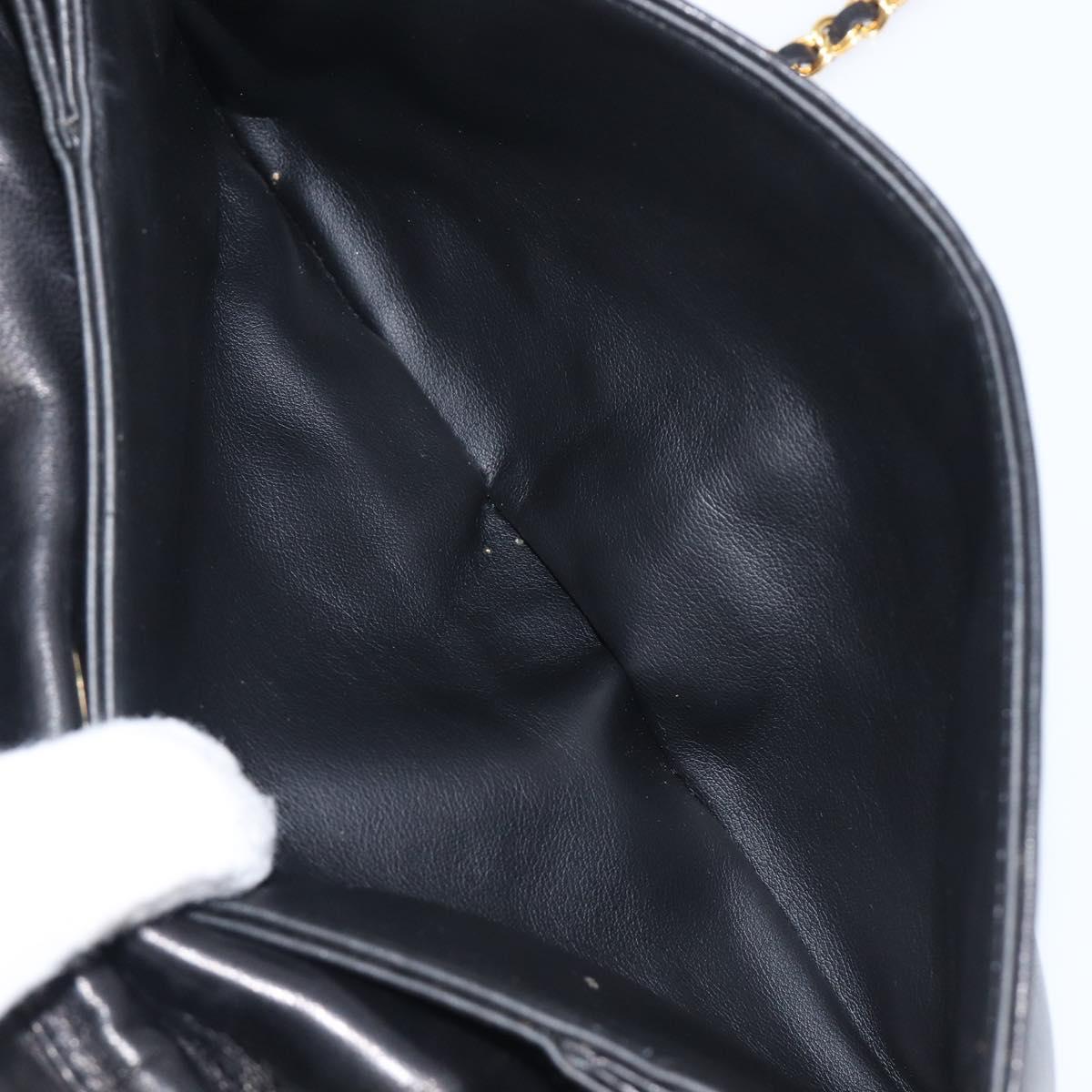 Bally Chain Shoulder Bag Leather Black Gold Tone Auth BA16503