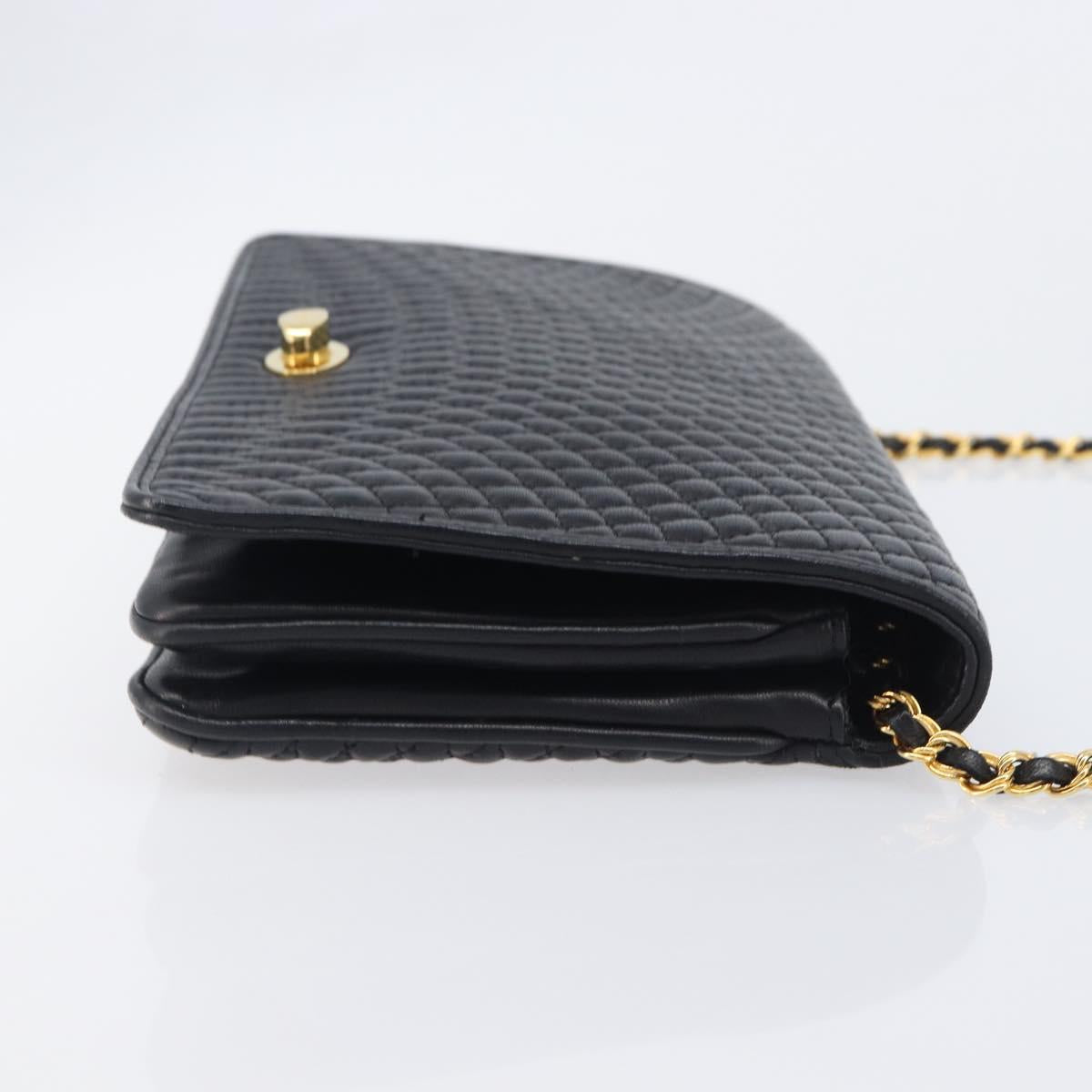 Bally Chain Shoulder Bag Leather Black Gold Tone Auth BA16503