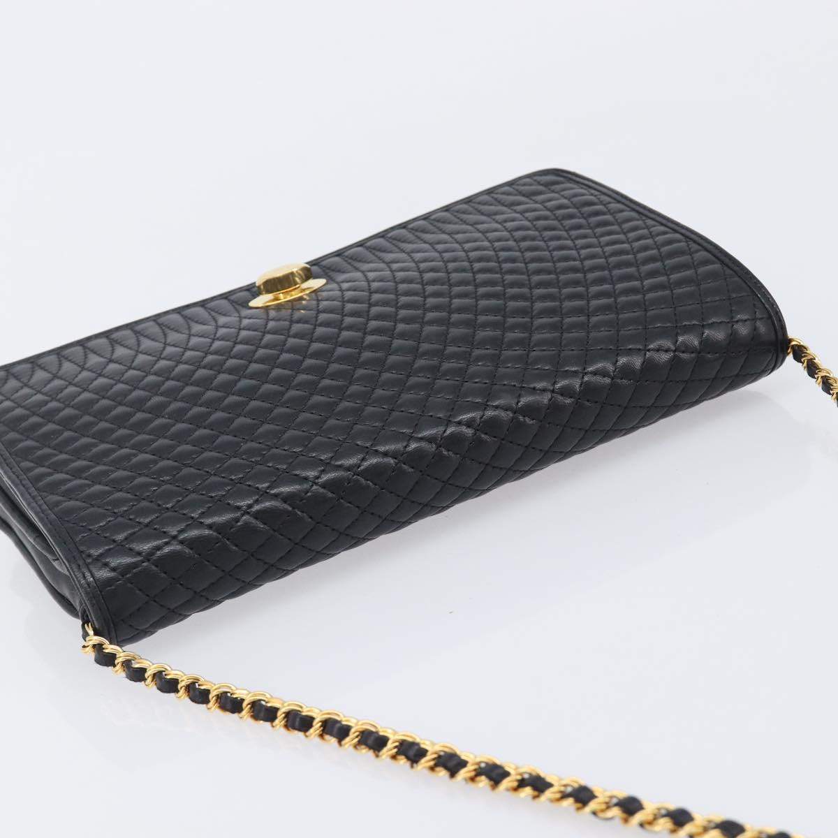 Bally Chain Shoulder Bag Leather Black Gold Tone Auth BA16503