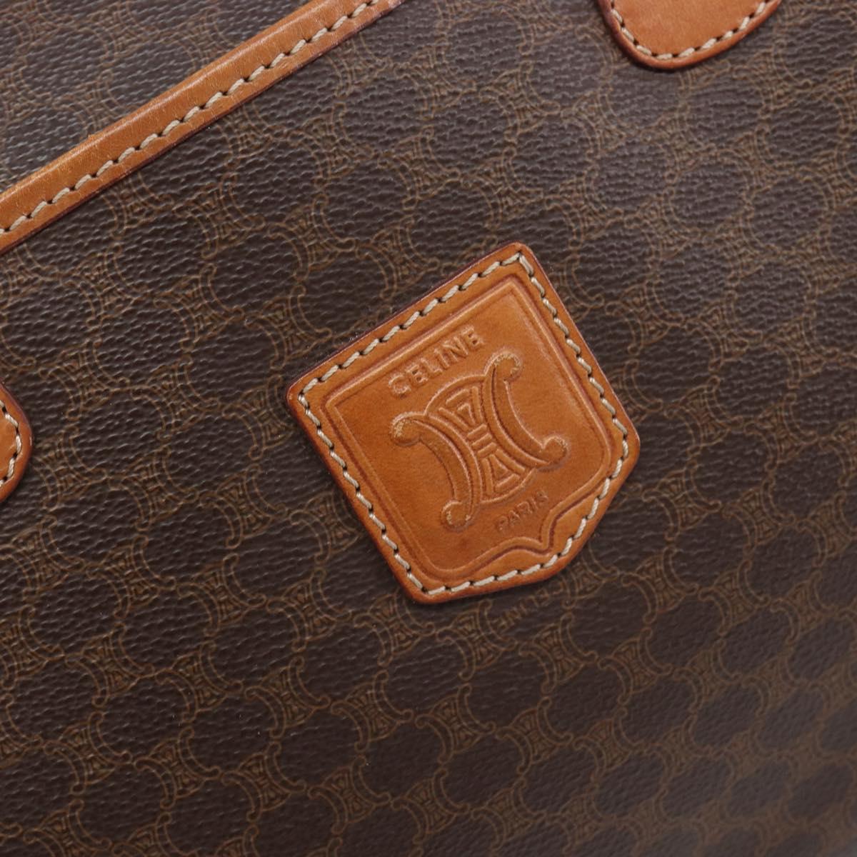 CELINE Macadam Hand Bag PVC Brown Gold Tone Auth BA16504