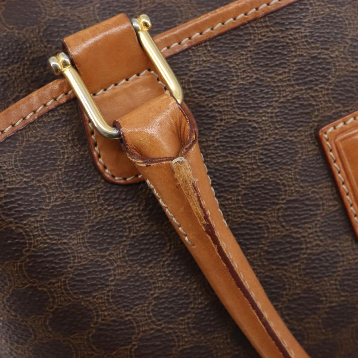 CELINE Macadam Hand Bag PVC Brown Gold Tone Auth BA16504