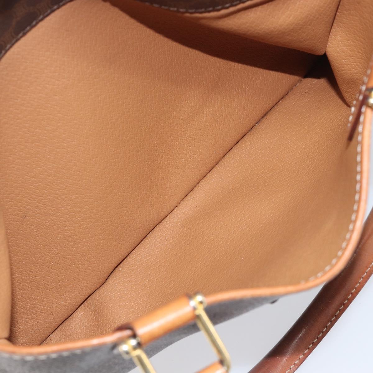 CELINE Macadam Hand Bag PVC Brown Gold Tone Auth BA16504