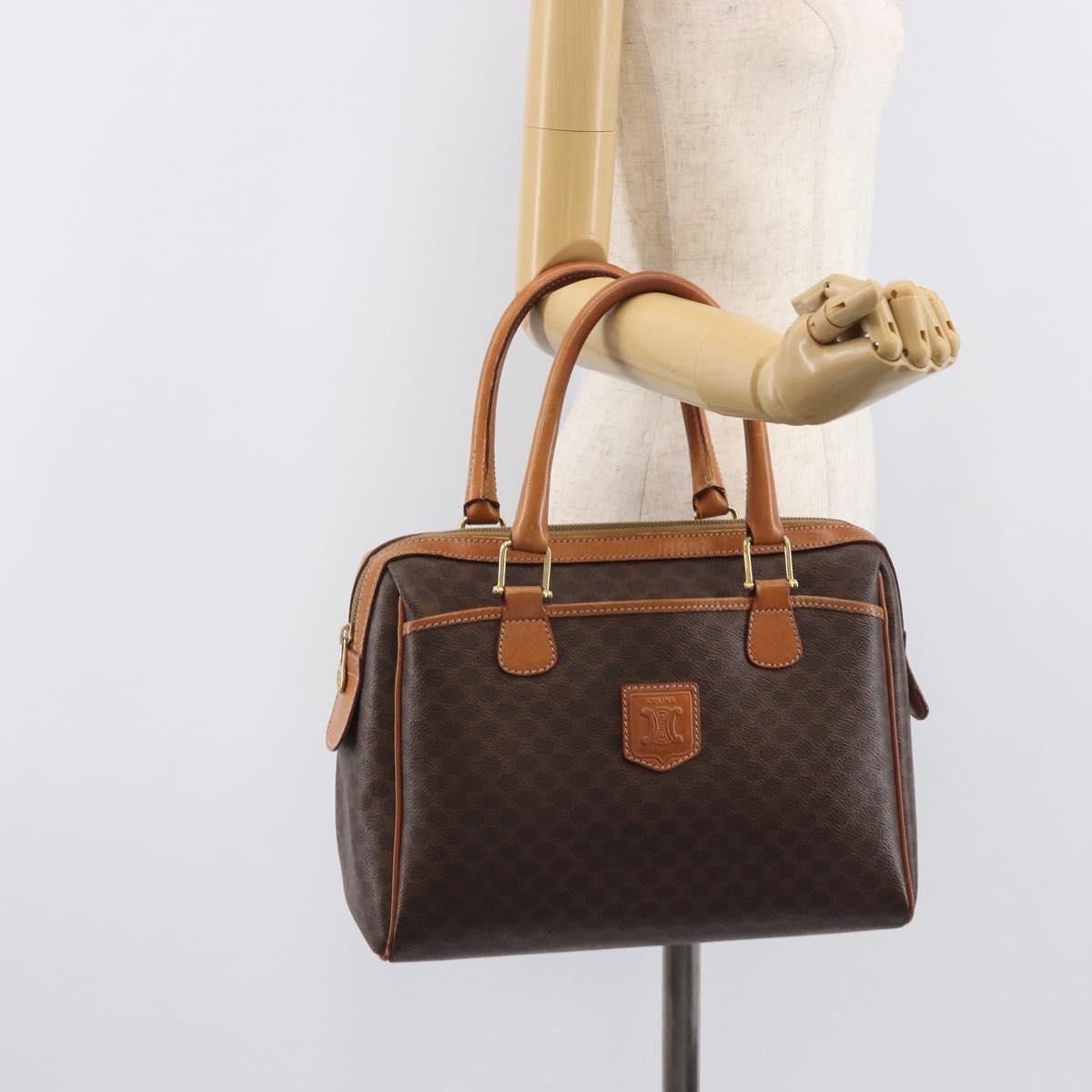 CELINE Macadam Hand Bag PVC Brown Gold Tone Auth BA16504