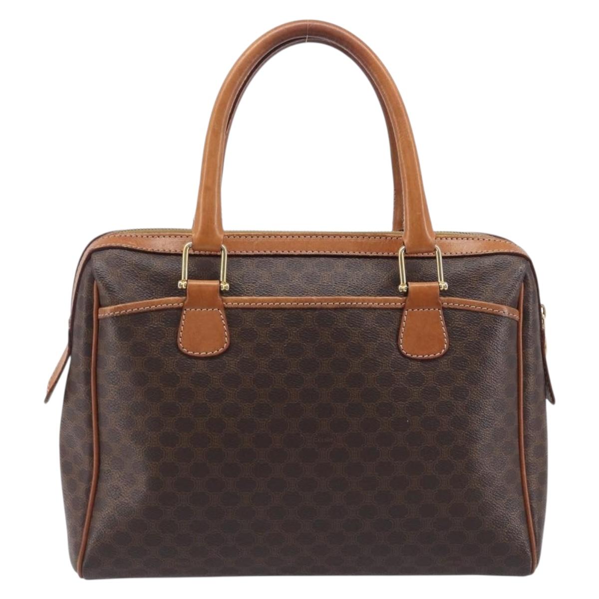 CELINE Macadam Hand Bag PVC Brown Gold Tone Auth BA16504