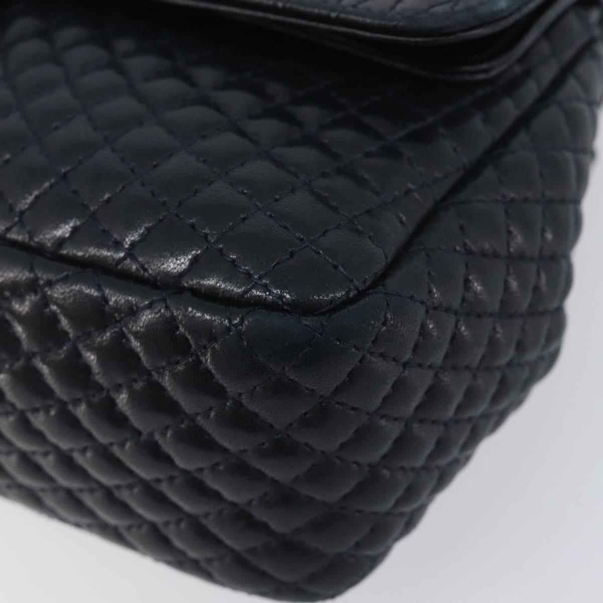 Bally Chain Shoulder Bag Leather Navy Gold Tone Auth BA16506