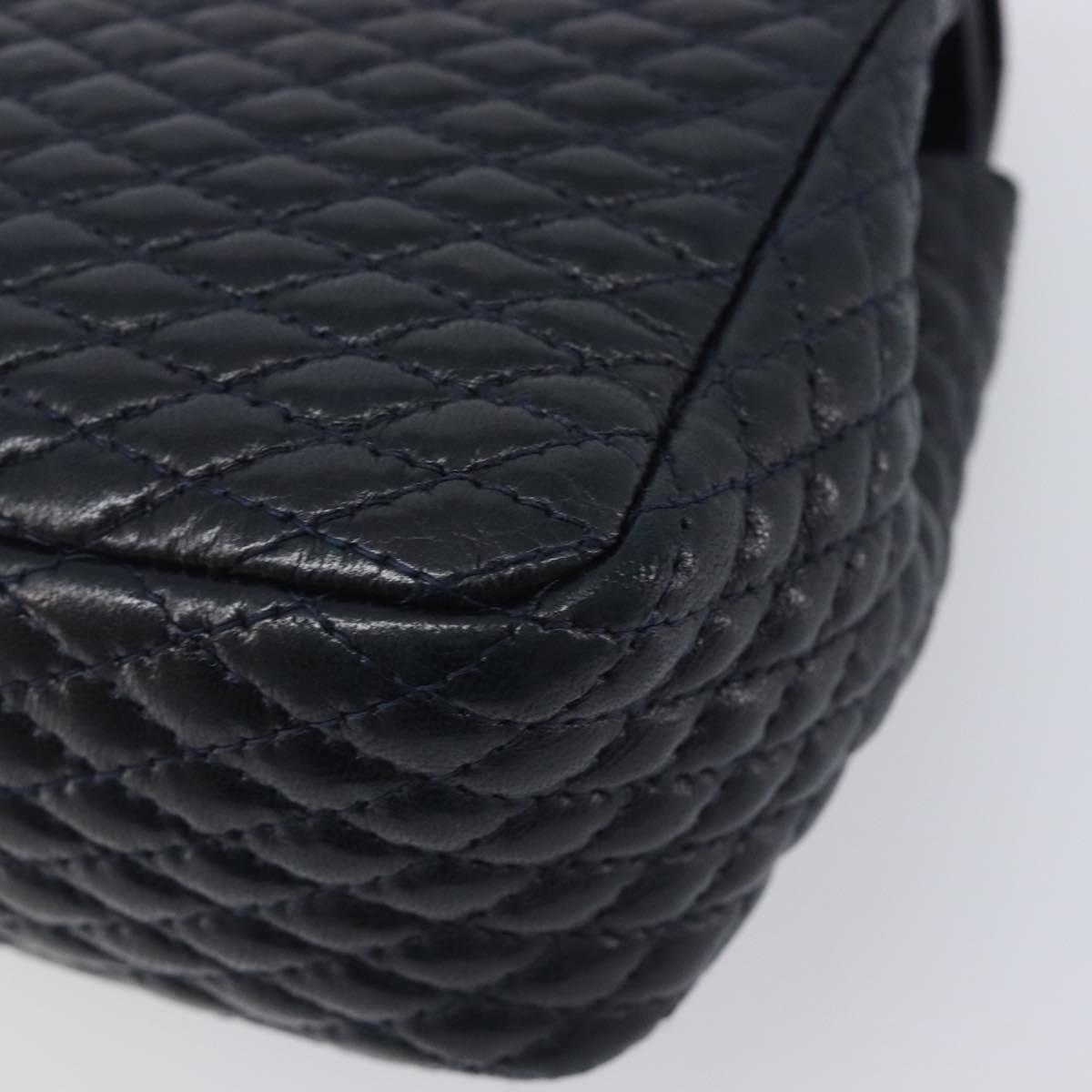 Bally Chain Shoulder Bag Leather Navy Gold Tone Auth BA16506