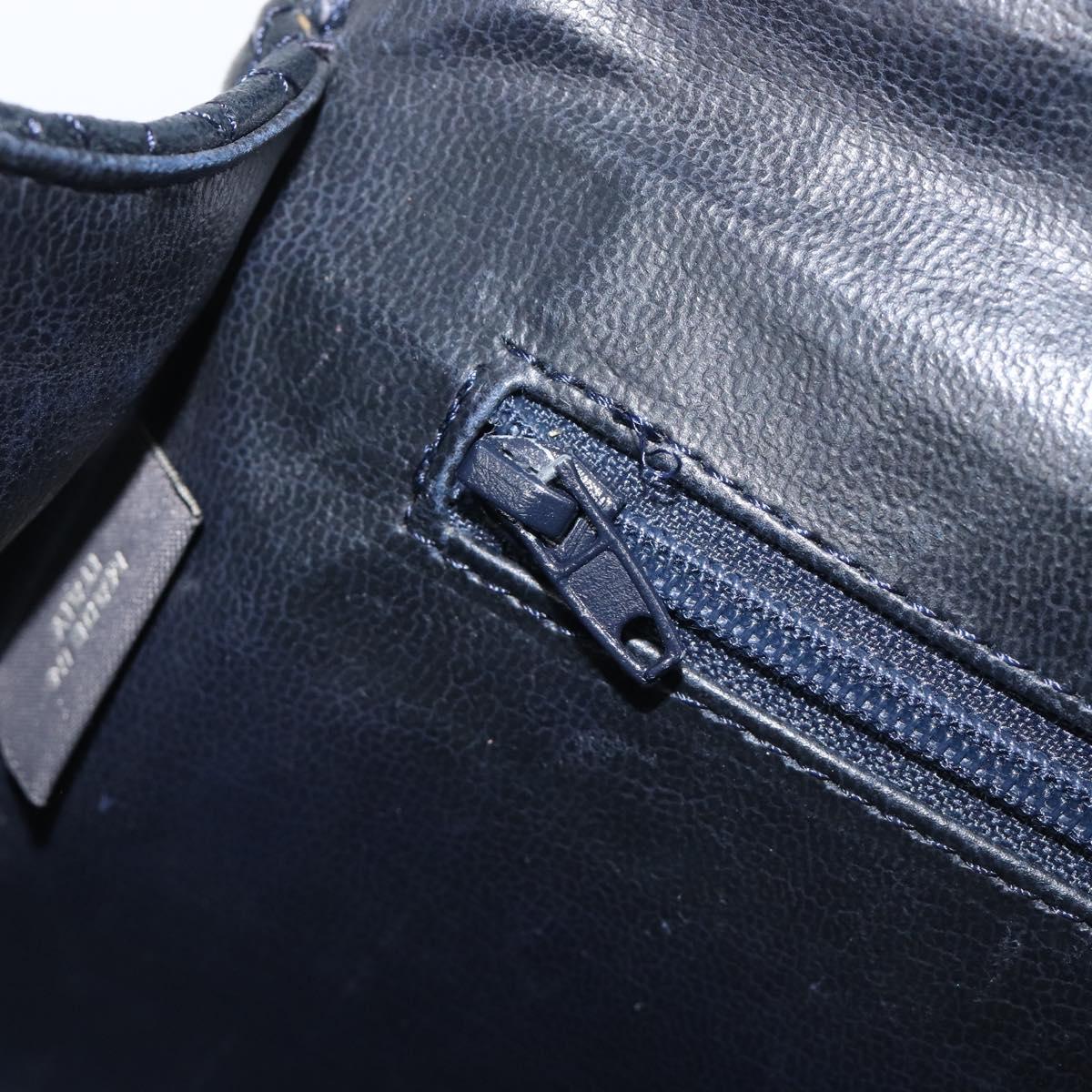 Bally Chain Shoulder Bag Leather Navy Gold Tone Auth BA16506