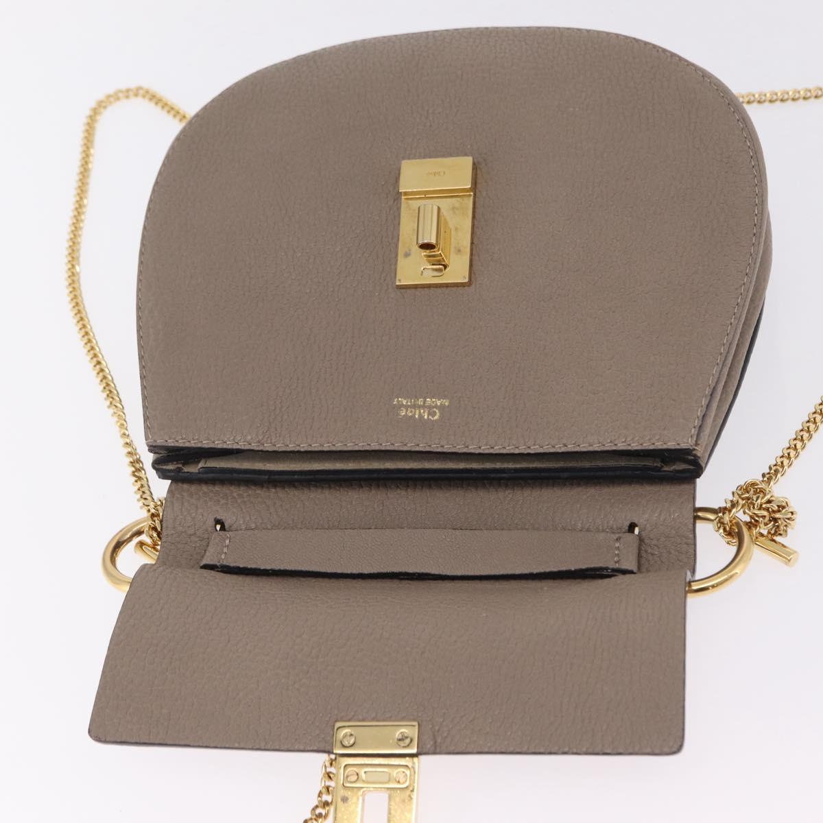 Chloe Chain Drew Shoulder Bag Leather Beige Gold Tone Auth BA16509