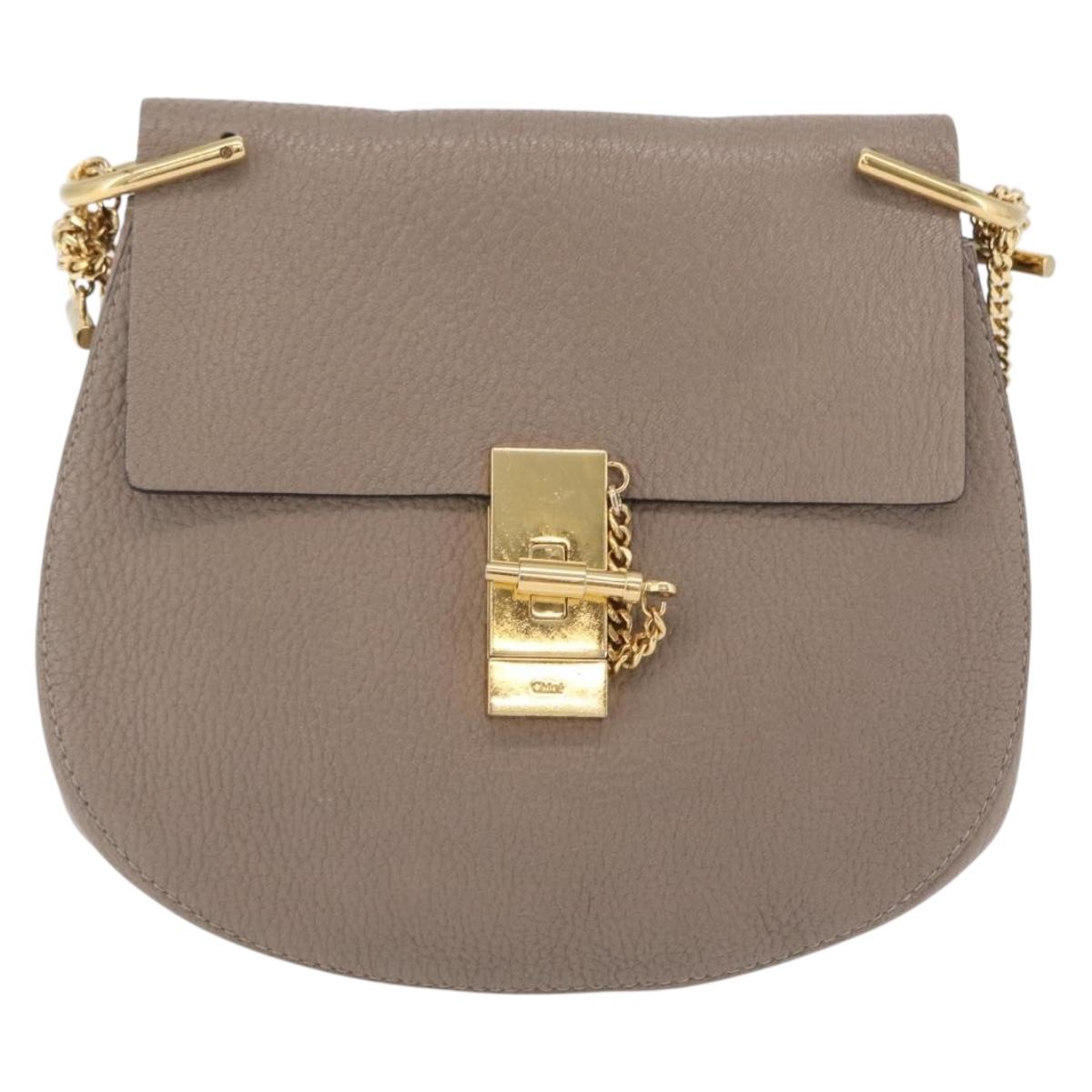 Chloe Chain Drew Shoulder Bag Leather Beige Gold Tone Auth BA16509