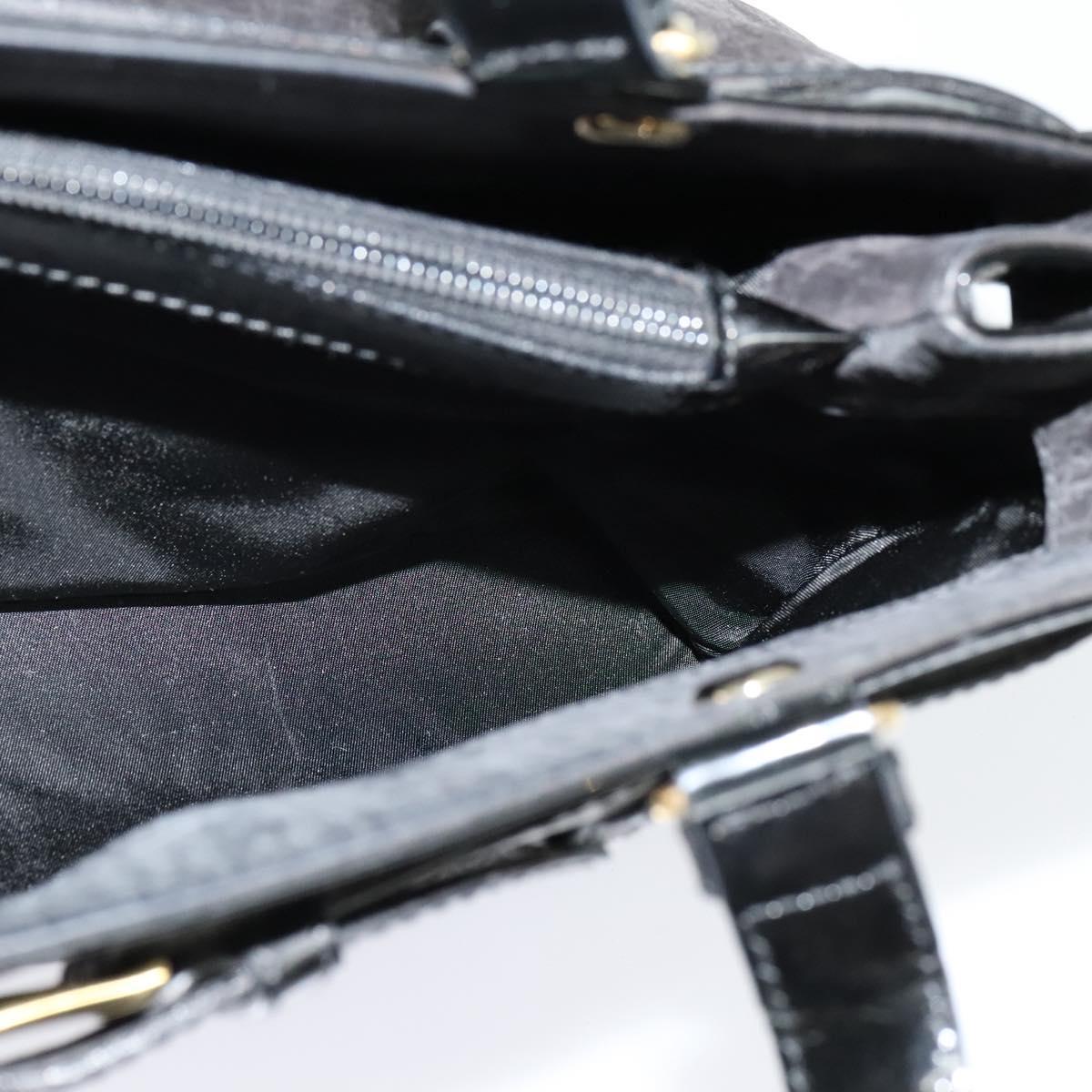 Christian Dior Trotter Canvas Hand Bag Black Gold Auth BA1651