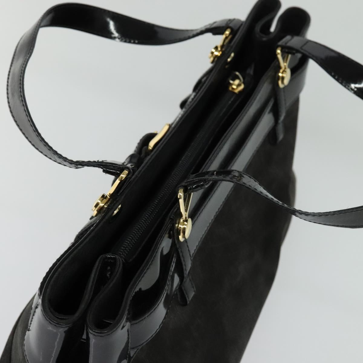 Christian Dior Trotter Canvas Hand Bag Black Gold Auth BA1651