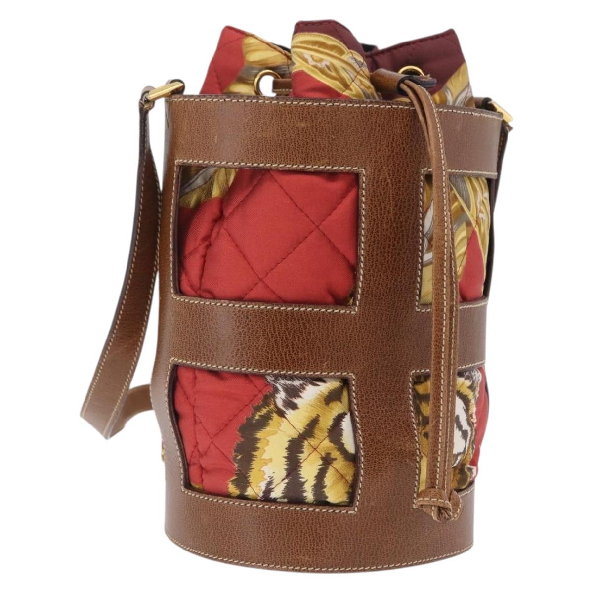 Salvatore Ferragamo Shoulder Bag Silk Red Brown Auth BA16513A