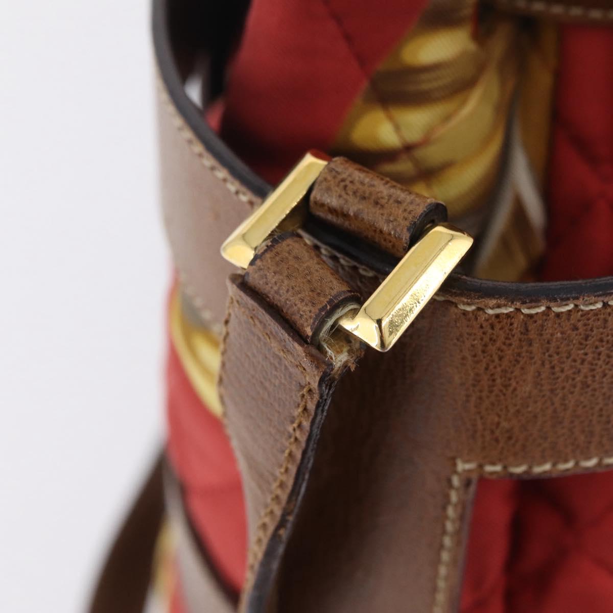 Salvatore Ferragamo Shoulder Bag Silk Red Brown Auth BA16513A