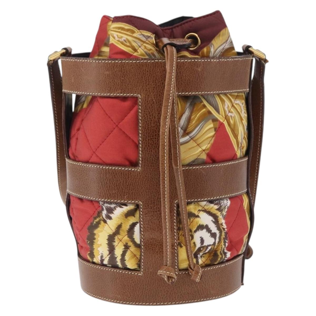 Salvatore Ferragamo Shoulder Bag Silk Red Brown Auth BA16513A