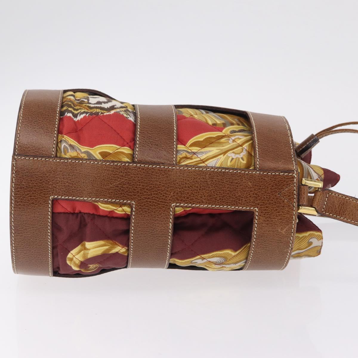 Salvatore Ferragamo Shoulder Bag Silk Red Brown Auth BA16513A