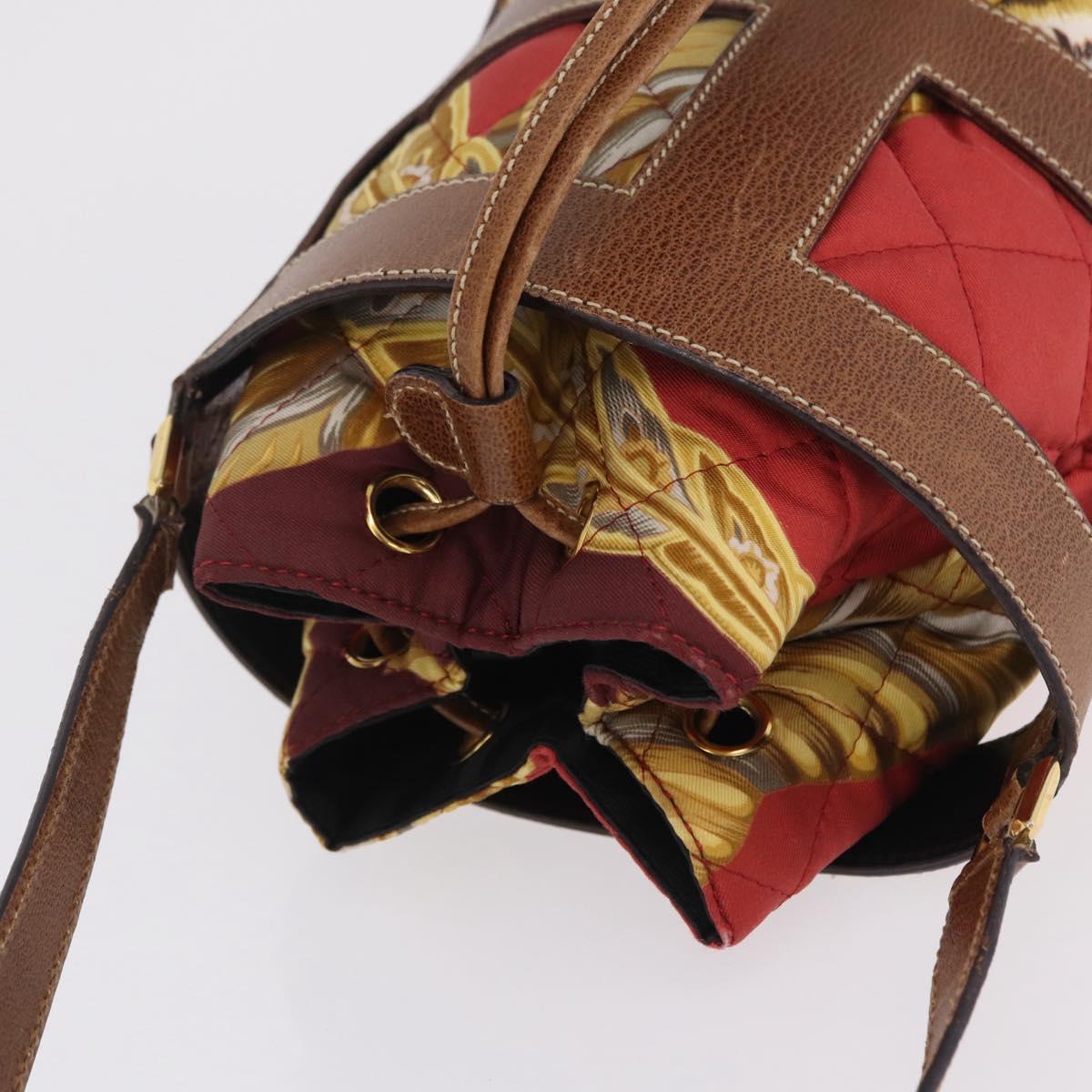 Salvatore Ferragamo Shoulder Bag Silk Red Brown Auth BA16513A