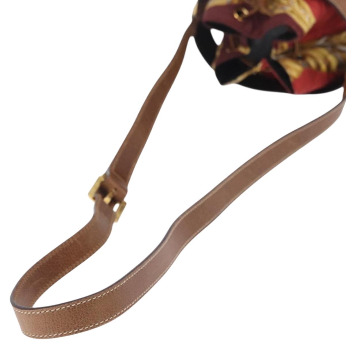 Salvatore Ferragamo Shoulder Bag Silk Red Brown Auth BA16513A