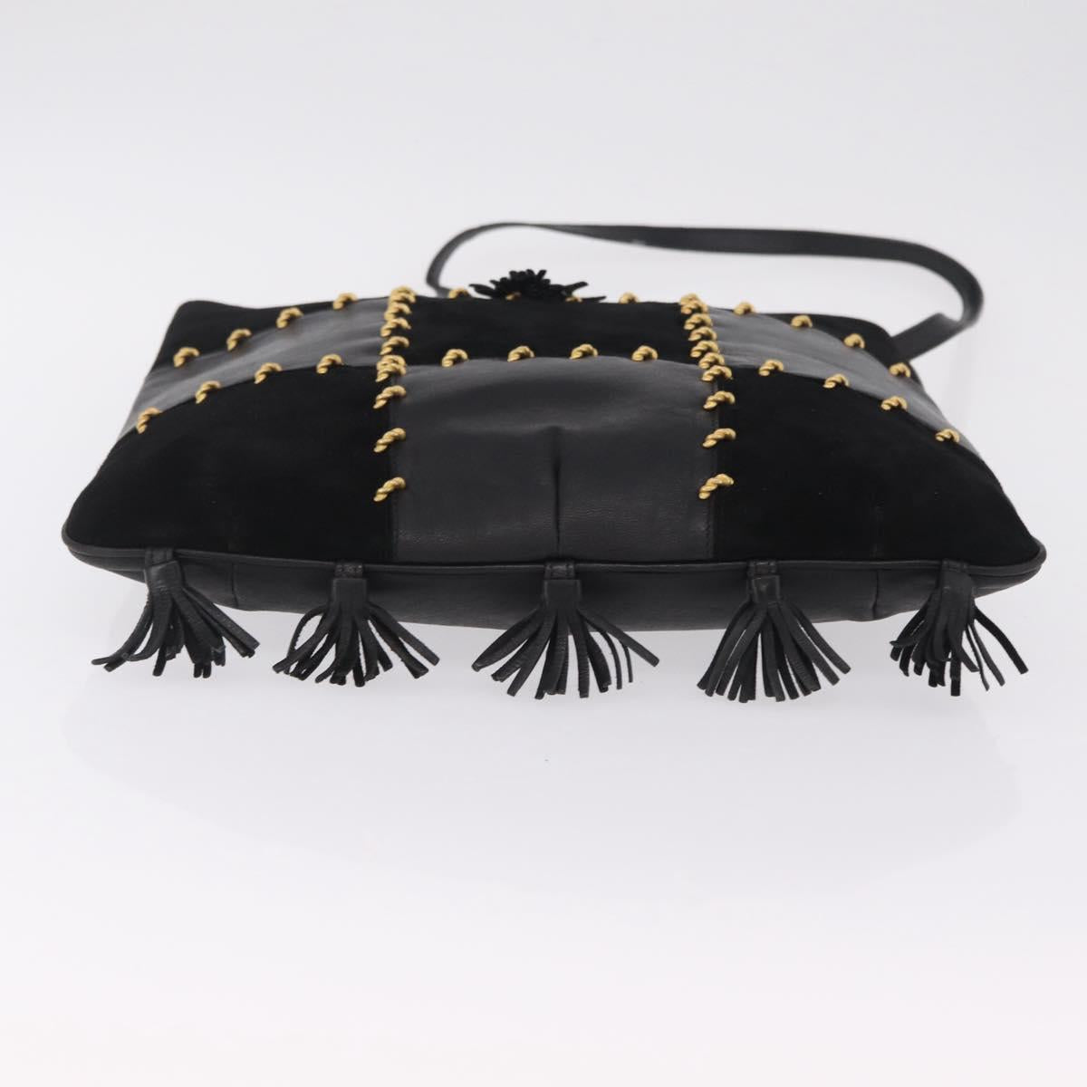 Salvatore Ferragamo Tote Bag Suede Black Gold Tone Auth BA16514